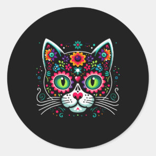 Cute Sugar Skull Mexican Cat Classic Round Sticker