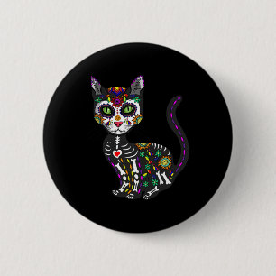 Cute Sugar Skull Mexican Cat Halloween Day Of The  2 Inch Round Button