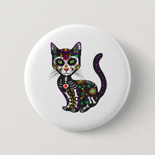 Cute Sugar Skull Mexican Cat Halloween Day Of The 2 Inch Round Button