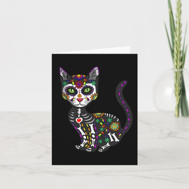 Cute Sugar Skull Mexican Cat Halloween Day Of The  Card (Front)