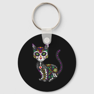 Cute Sugar Skull Mexican Cat Halloween Day Of The  Keychain