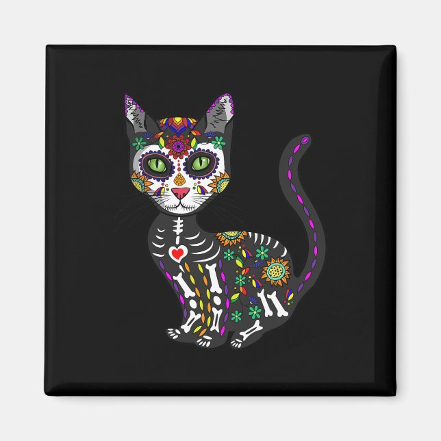 Cute Sugar Skull Mexican Cat Halloween Day Of The  Magnet (Front)