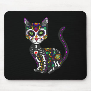 Cute Sugar Skull Mexican Cat Halloween Day Of The  Mouse Pad