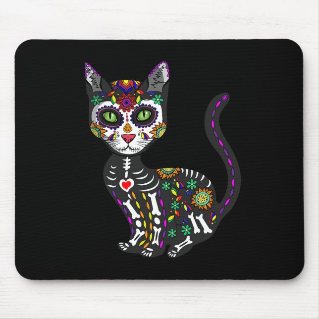 Cute Sugar Skull Mexican Cat Halloween Day Of The  Mouse Pad (Front)