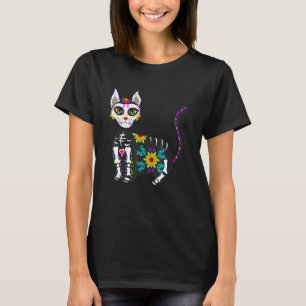 Cute Sugar Skull Mexican Cat Halloween Day Of The  T-Shirt