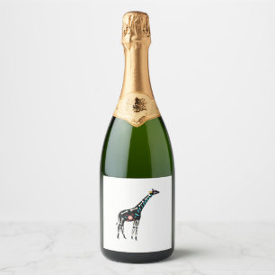 Cute Sugar Skull Mexican Giraffe Halloween Day Of Sparkling Wine Label