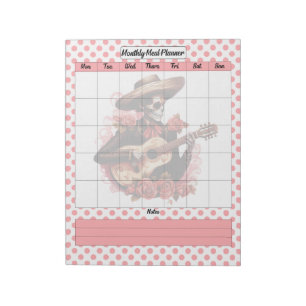 Cute Sugar Skull Monthly Meal Planner Notepad