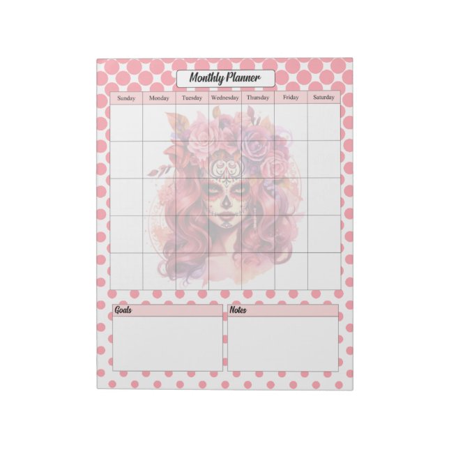 Cute Sugar Skull Monthly Planner Notepad (Rotated)