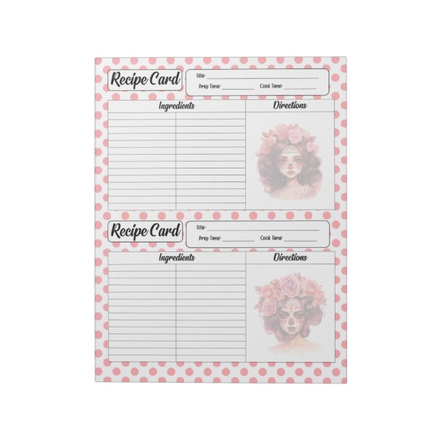 Cute Sugar Skull Recipe Card Notepad (Rotated)