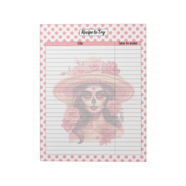Cute Sugar Skull Recipe Page Notepad (Rotated)