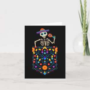 Cute Sugar Skull Skeleton In Pocket Mexican Cinco  Card