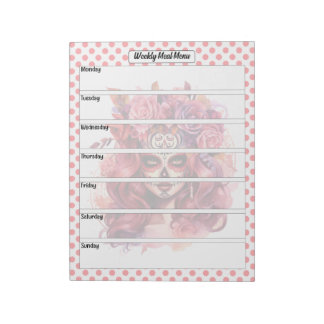 Cute Sugar Skull Weekly Meal Menu Notepad