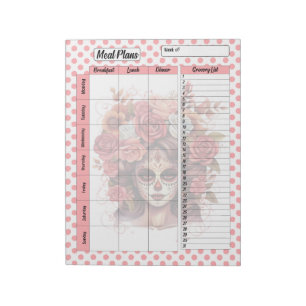Cute Sugar Skull Weekly Meal Plan Notepad