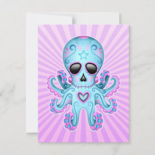 Cute Sugar Skull Zombie Octopus - Blue Purple