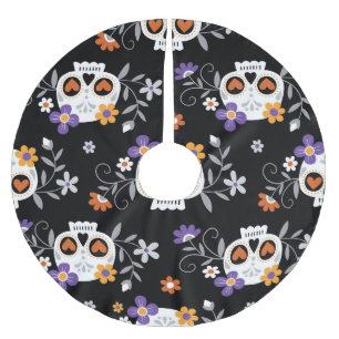 Cute Sugar Skulls Hand Drawn Brushed Polyester Tree Skirt