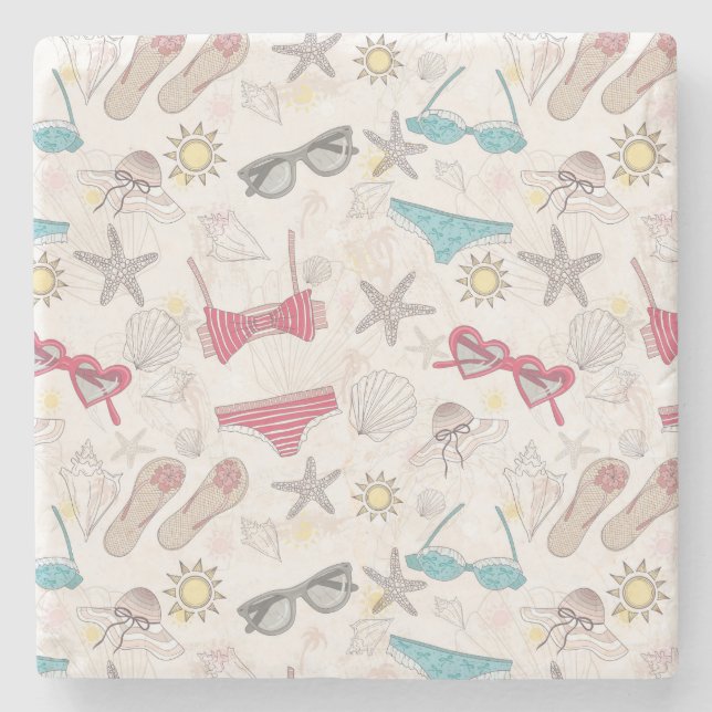 Cute Summer Abstract Pattern Stone Coaster (Front)