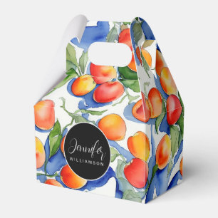 Cute Summer Apricot Watercolor Pattern Black Label Favor Box