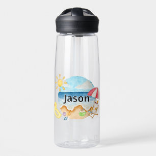 Cute Summer Beach Cat Personalized Clear Water Bottle