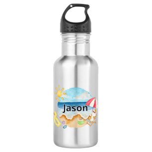 Cute Summer Beach Cat Personalized Metal Stainless 532 Ml Water Bottle