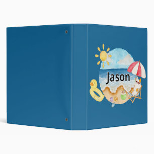 Cute Summer Beach Cat Personalized Name School Binder