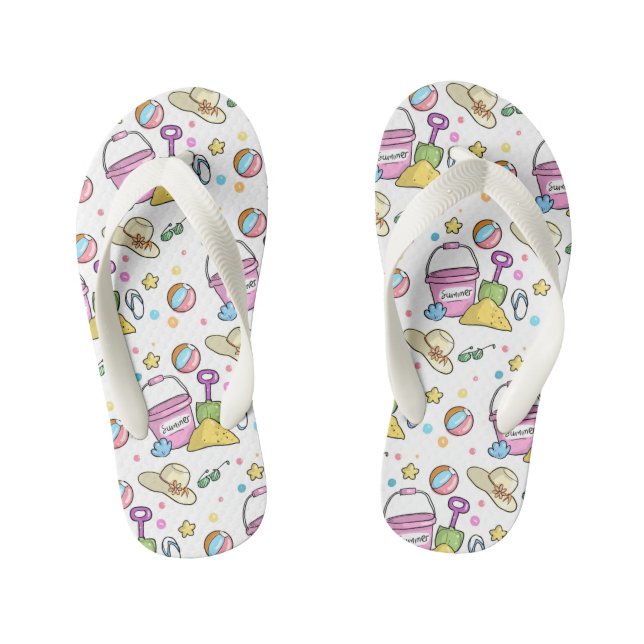 Cute Summer Beach Holiday Doodles Pattern Kid's Flip Flops (Footbed)