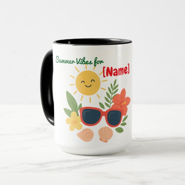 Cute Summer Beach Mug Personalized Name | Sun  (Front Left)