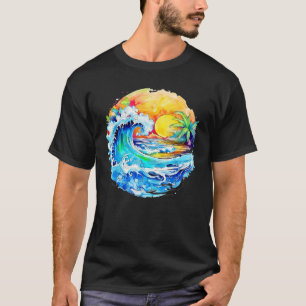 Cute Summer Beach Ocean Waves Sunset Vintage T-Shirt