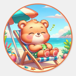 Cute Summer bear lovers Classic Round Sticker