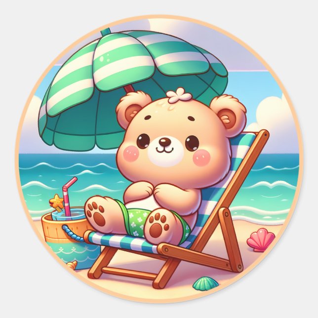 Cute Summer bear lovers  Classic Round Sticker (Front)