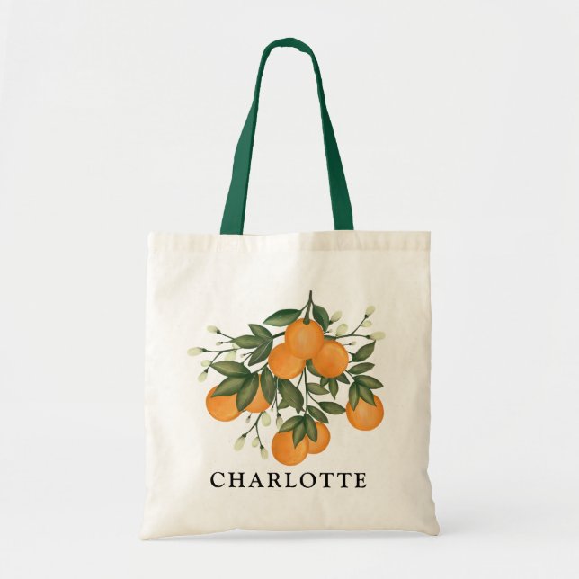 Cute Summer Botanical Citrus Oranges Wedding Favou Tote Bag (Front)