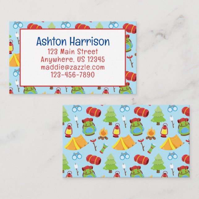 Cute Summer Camp Pattern Contact Card (Front/Back)