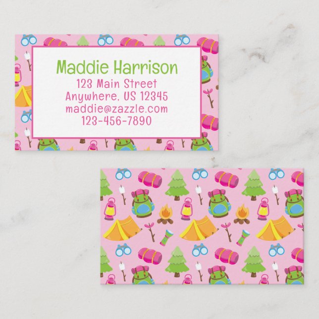 Cute Summer Camp Pattern Contact Card (Front/Back)
