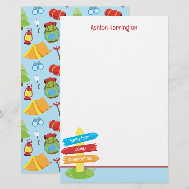 Cute Summer Camp Pattern Stationery (Front/Back)