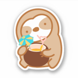 Cute Summer Coconut Drink Sloth