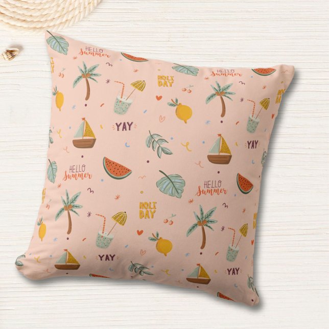 Cute Summer Colourful Pattern Throw Pillow (In situ)