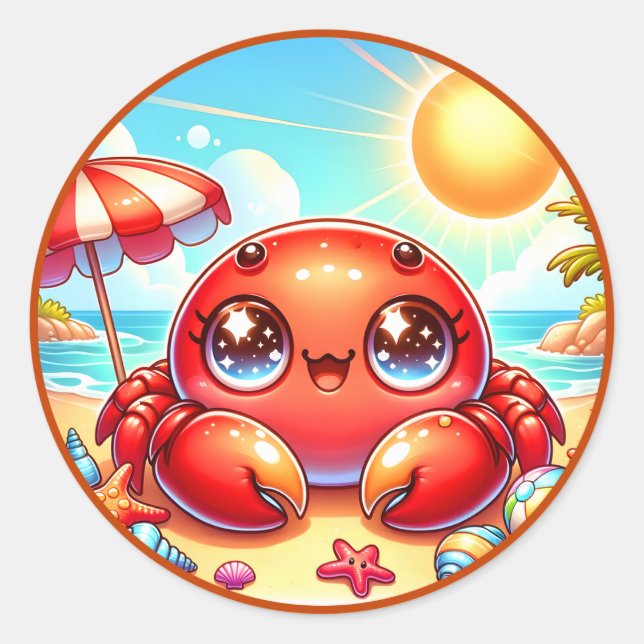 Cute Summer crab lovers beach  Classic Round Sticker (Front)