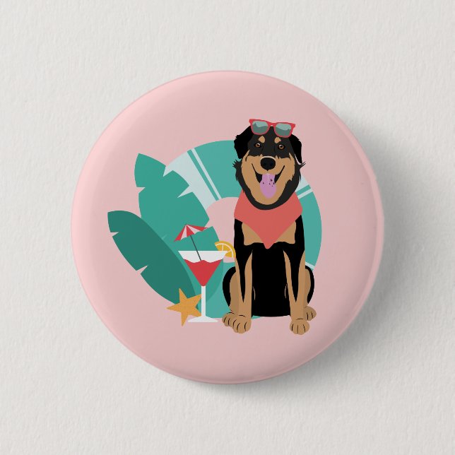 Cute Summer Dog With Sunglasses 2 Inch Round Button (Front)