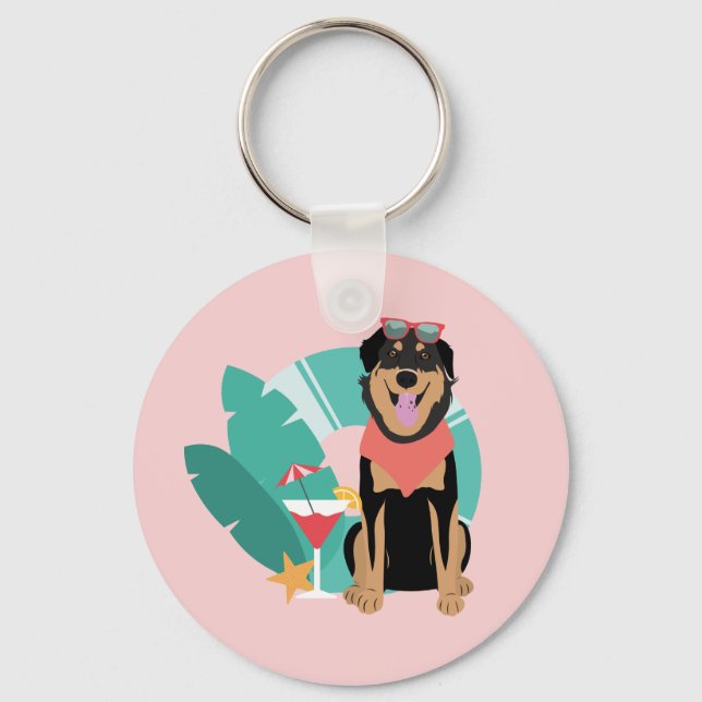 Cute Summer Dog With Sunglasses Keychain (Front)