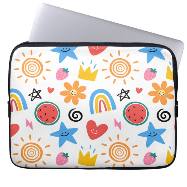 Cute Summer Doodles Whimsical Seamless Pattern Laptop Sleeve (Front)