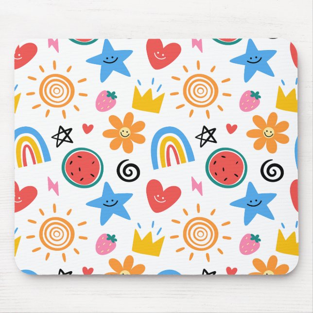Cute Summer Doodles Whimsical Seamless Pattern Mouse Pad (Front)