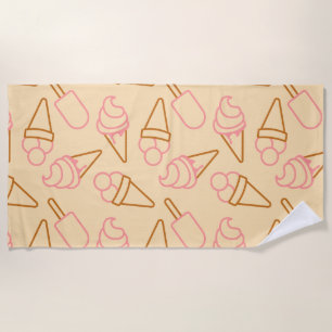 Cute summer food with outline ice cream contours beach towel