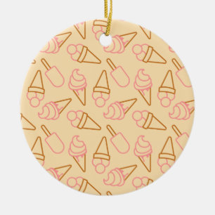 Cute summer food with outline ice cream contours ceramic ornament