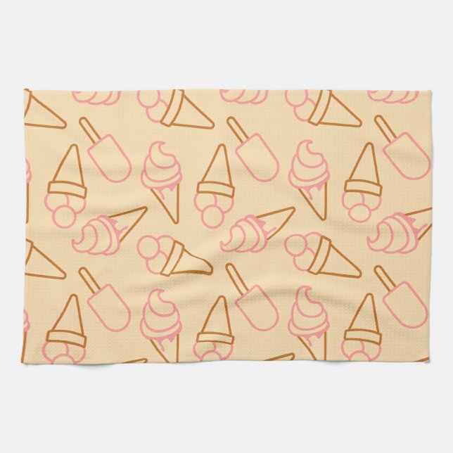 Cute summer food with outline ice cream contours kitchen towel (Horizontal)