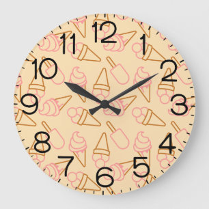 Cute summer food with outline ice cream contours large clock