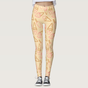 Cute summer food with outline ice cream contours leggings