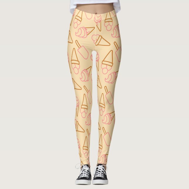 Cute summer food with outline ice cream contours leggings (Front)