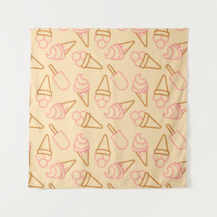 Cute summer food with outline ice cream contours tapestry