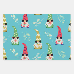 Cute summer gnomes holding fruits pattern  wrapping paper sheet