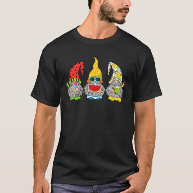 Cute Summer Gnomes Ice-Cream Pineapple Watermelon T-Shirt (Front)