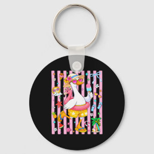 Cute Summer Goose Flamingo Pool Float Vacation Keychain